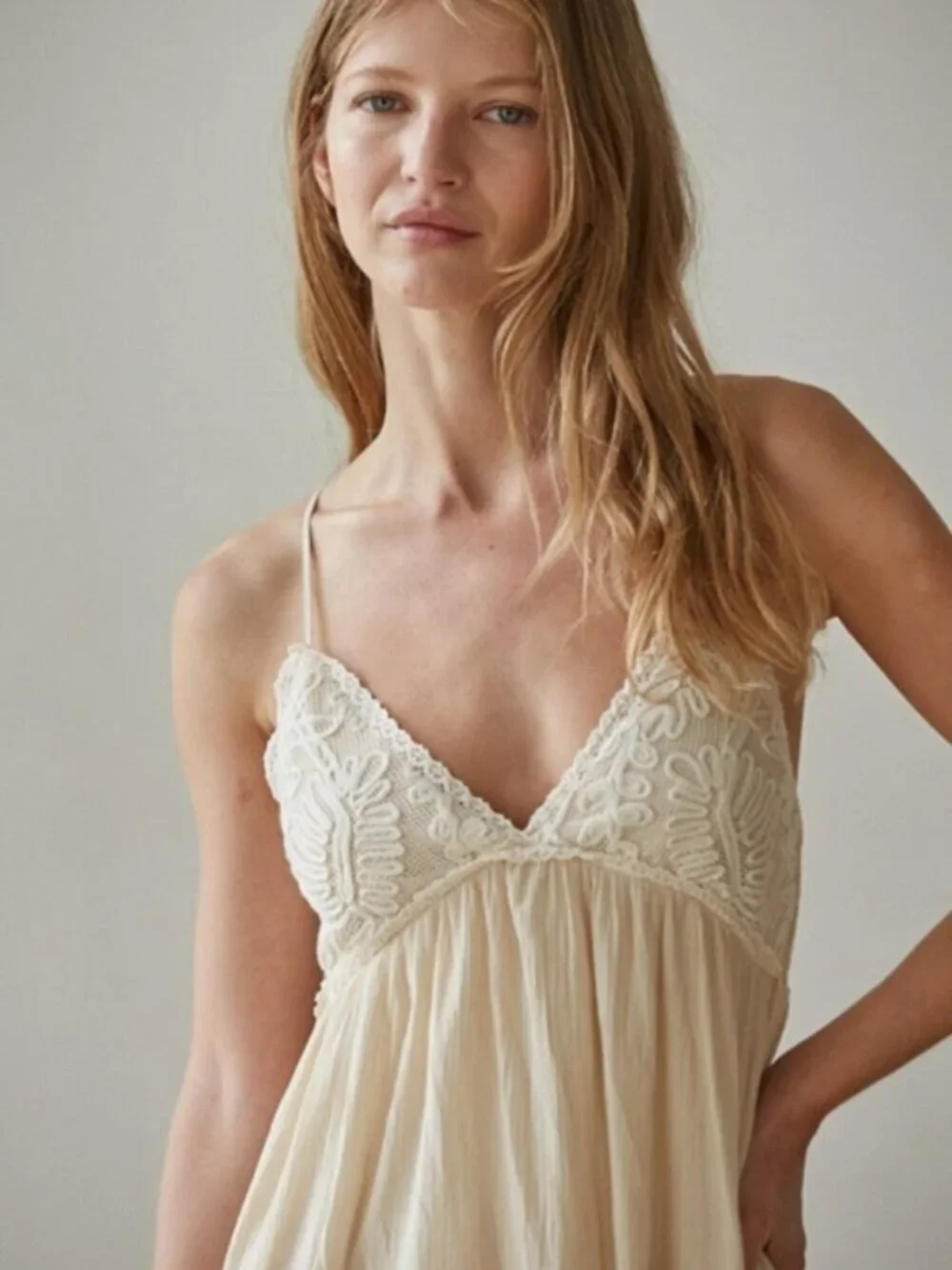 Oatmeal Beige Cotton Mini Dress Large